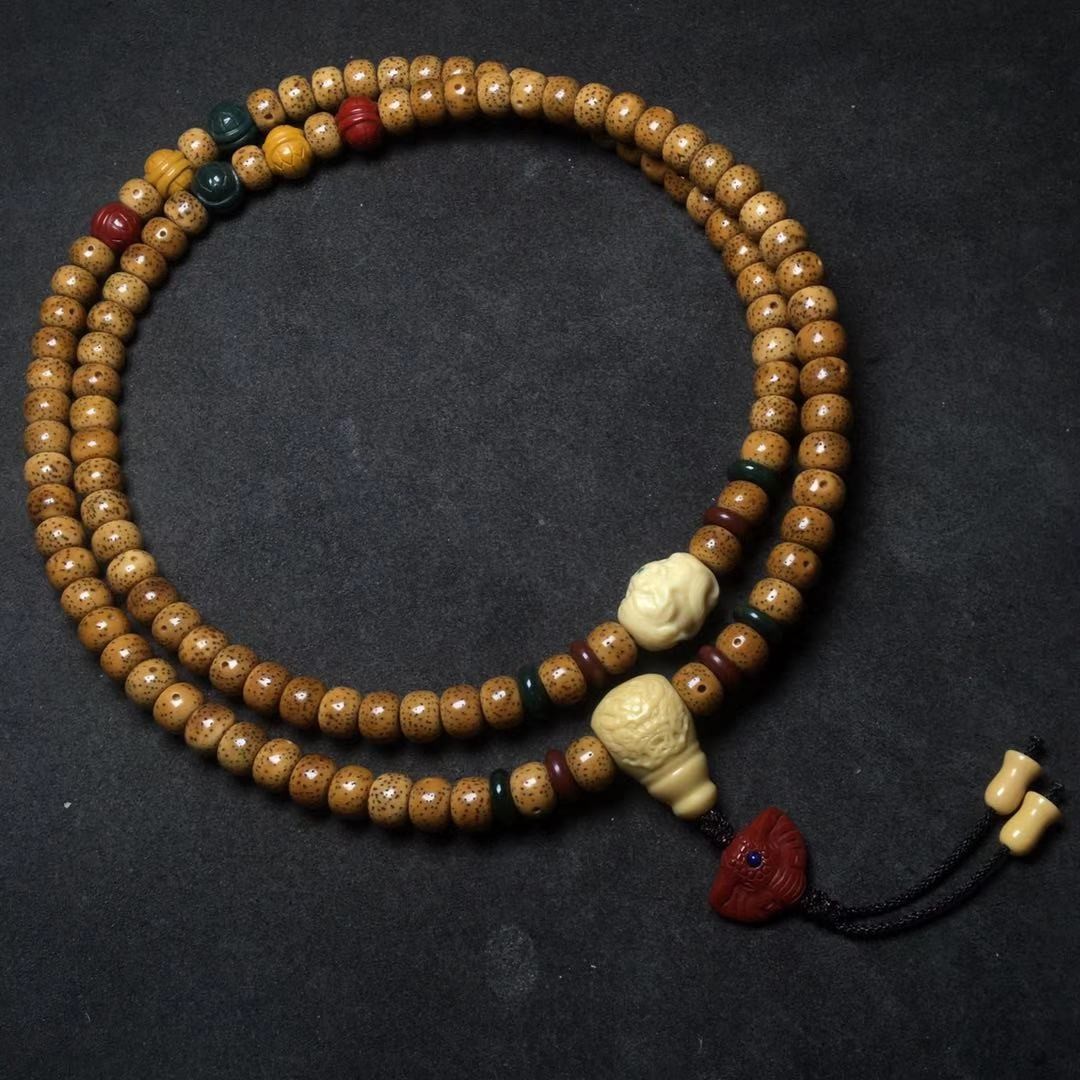 天然金膏玉 小铃铛弟子珠 三通背云金刚星月椰蒂 108长串手串配饰 一