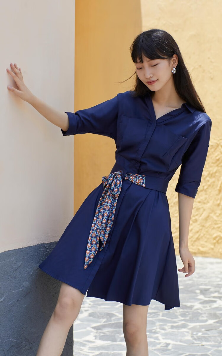 vero moda秋季新款优雅通勤衬衫连衣裙女3213sz036 深蓝色 160/80a/s