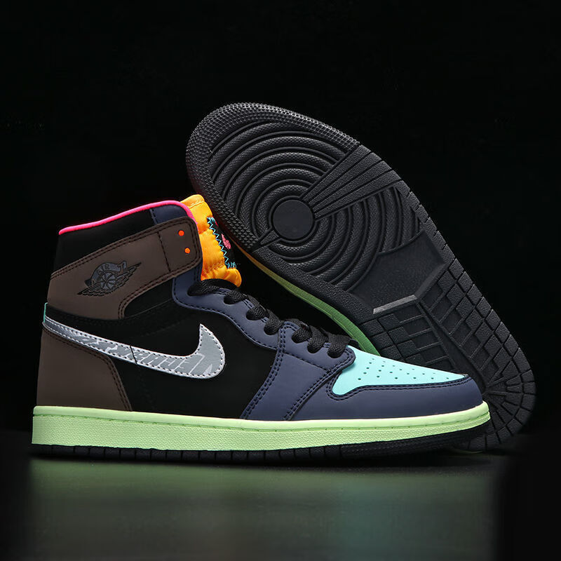 aj男鞋高帮aj1倒钩黑曜石莆田纯原过毒乔1运动鞋篮球鞋女 北卡蓝黑曜
