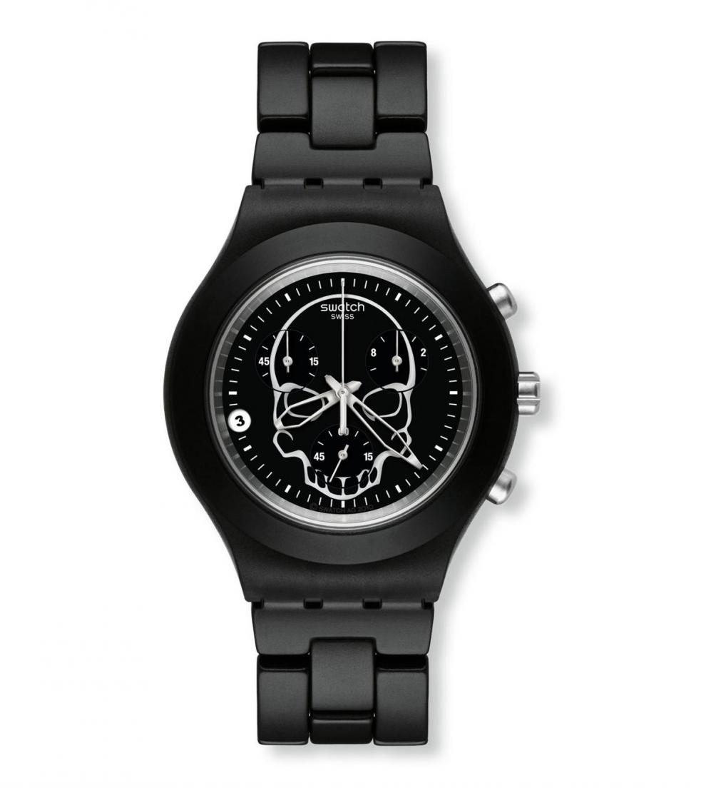 斯沃琪swatch瑞士手表中性铝带超轻三眼多功能大表盘石英手表黑色