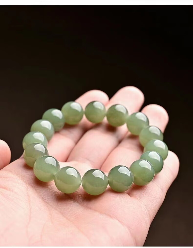 善缘泽和田玉手串青玉圆珠玉手链保真玉石男女款转运珠玉石佛珠念珠