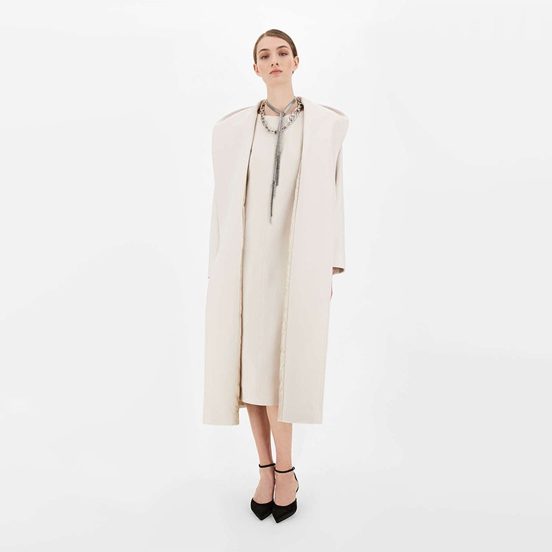 maxmara麦丝玛拉女士米白色系带长款大翻领羊毛大衣外套60161419048米