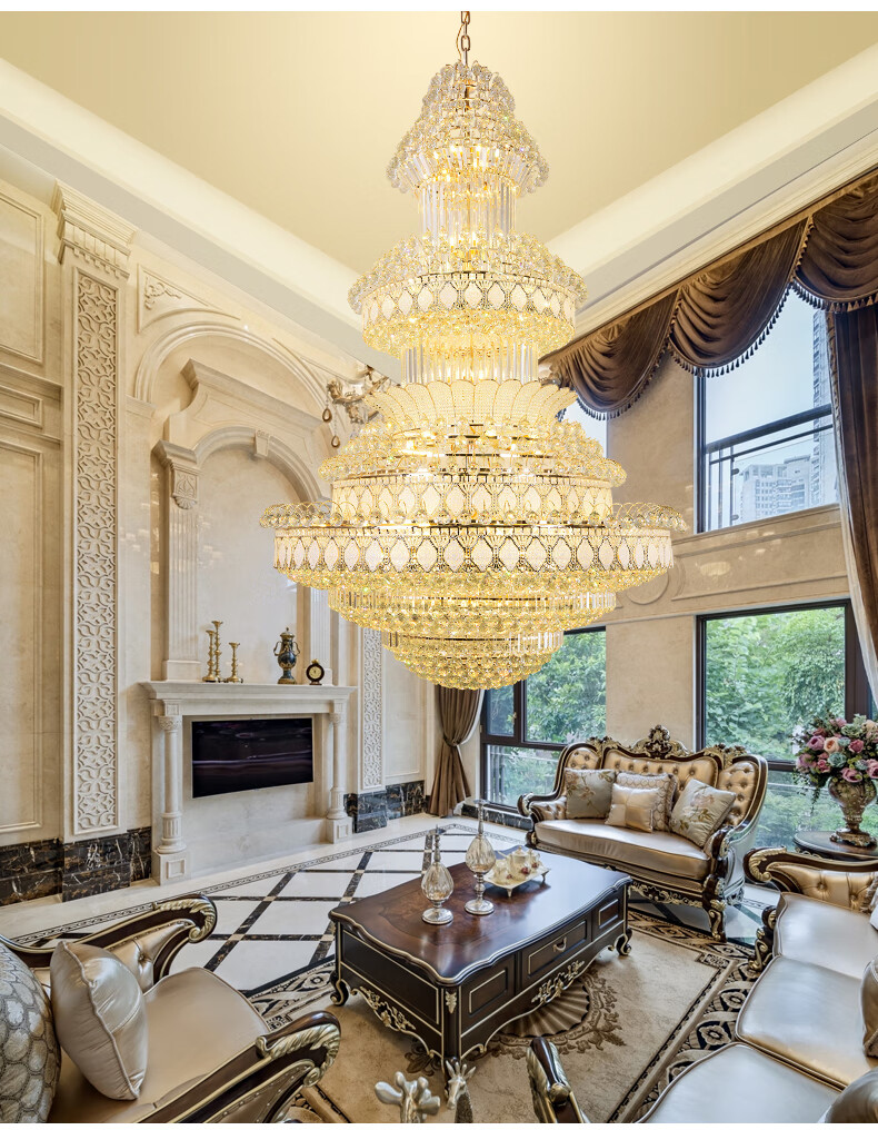 客厅水晶大吊灯豪华大气复式楼别墅酒店大厅挑空楼中楼旋转长吊灯