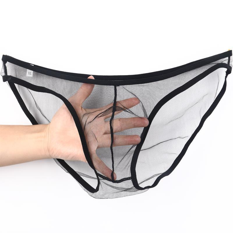 细边潮男士三角内裤衩u凸囊袋低腰性感网纱透气 网纱三角2条装(白色