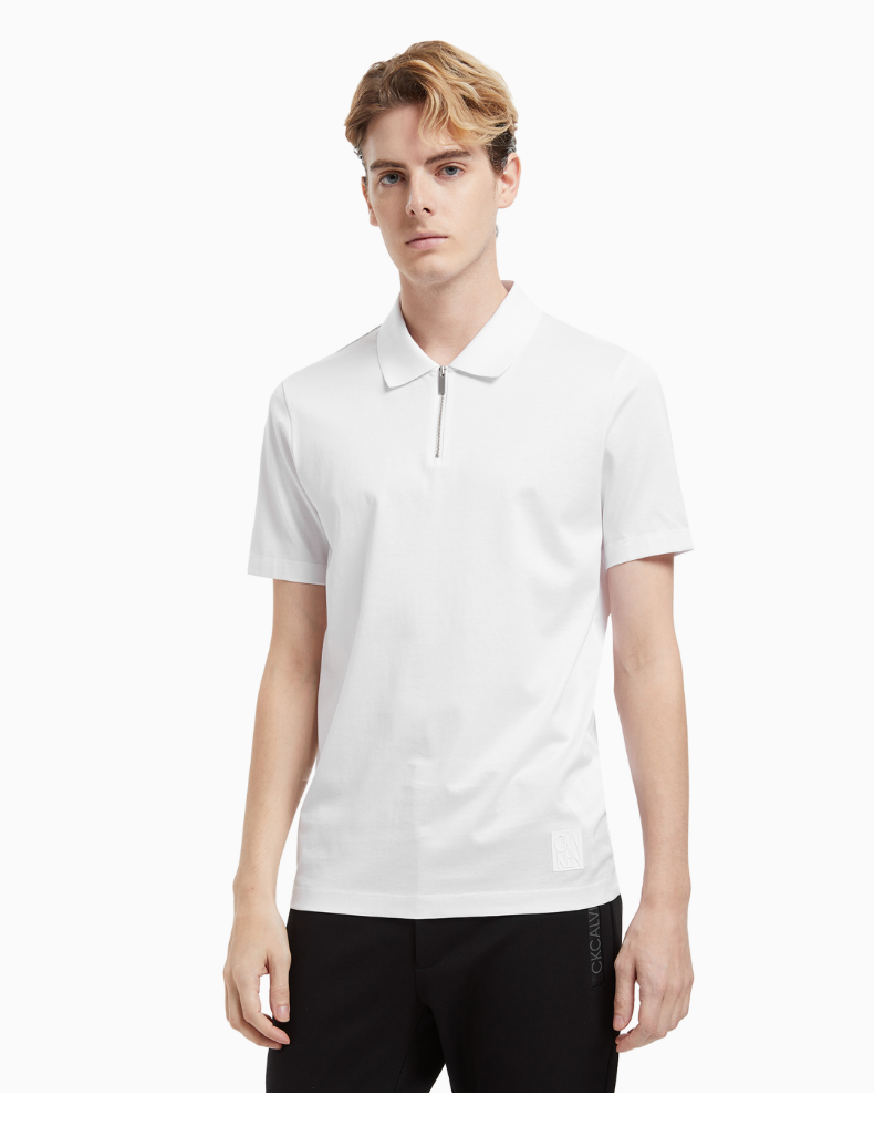 ck calvin klein秋冬男装拉链半开领短袖polo衫m77671m038c 100-白色