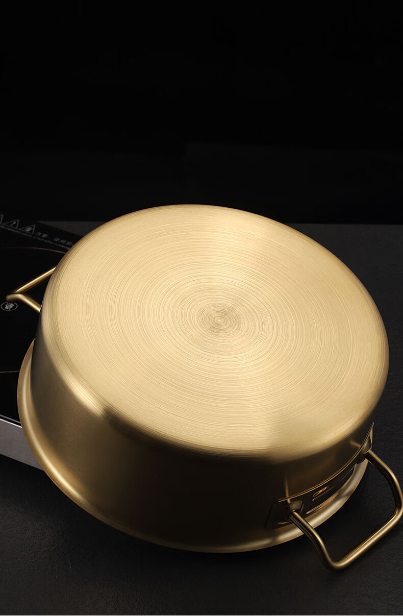 金色鸳鸯锅商用不锈钢火锅盆电磁炉专用涮锅汤锅双耳大容量平底锅 36