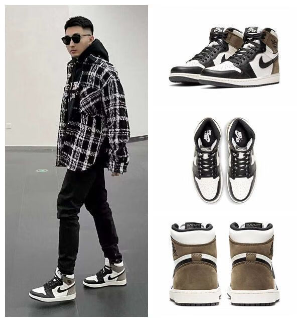 jordan纯原1男鞋高帮篮球鞋运动鞋1倒钩闪电ow大学蓝烟灰 aj1灰麂皮