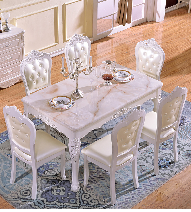 推荐】西餐桌欧式餐桌椅组合现代简约小户型大理石长方形实木饭桌家用
