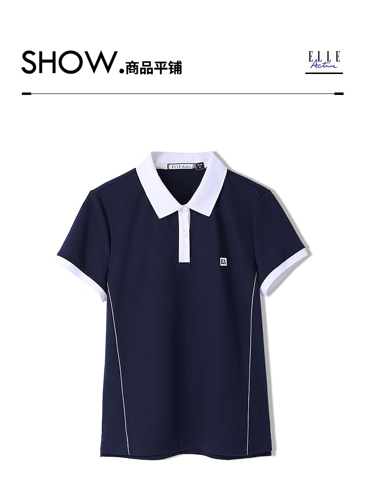ELLE ACTIVE Fashion Slimming Color-Block Polo Shirt for Women Summer Short Sleeve Slim Fit Sports Casual Top Blue M 16