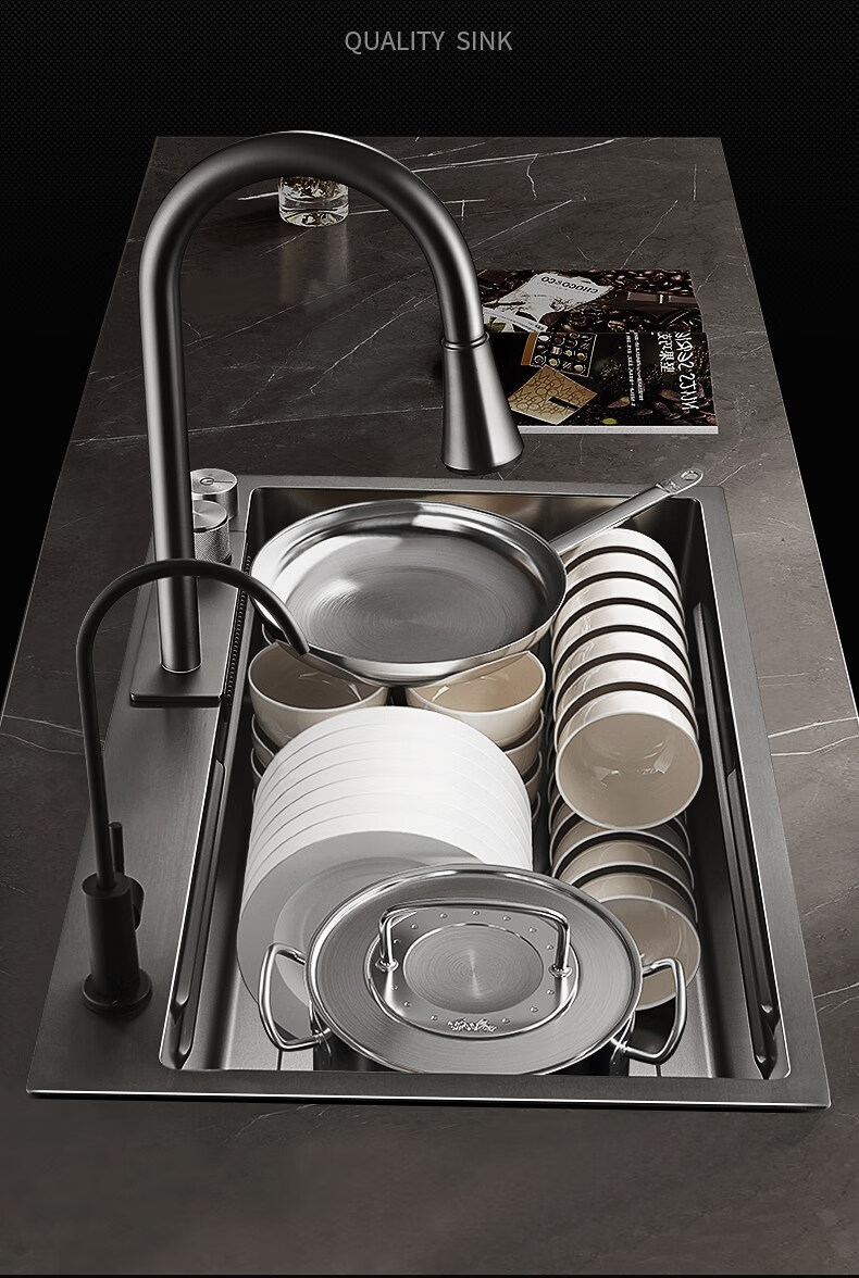 勉茂 厨房洗菜盆sus304不锈钢大单槽网红新型飞雨瀑布水槽台下盆洗碗