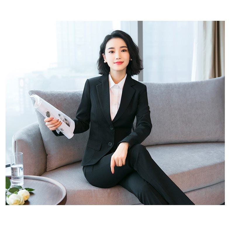 女西服保暖工作服商务正装女 常规藏蓝色西服 西裤 半身裙 白色衬衫 s