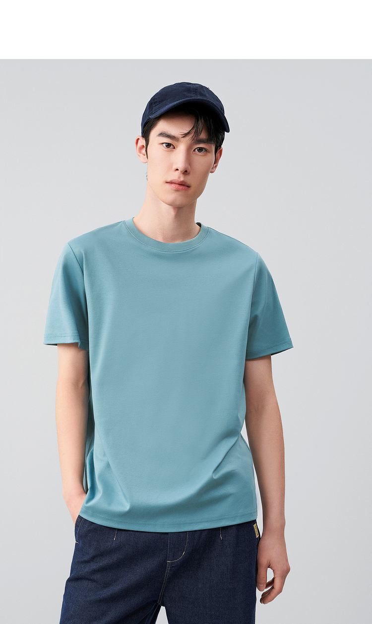 hla海澜之家短袖t恤男22夏季新品三防纯色纯棉亲肤短袖男短袖t恤男