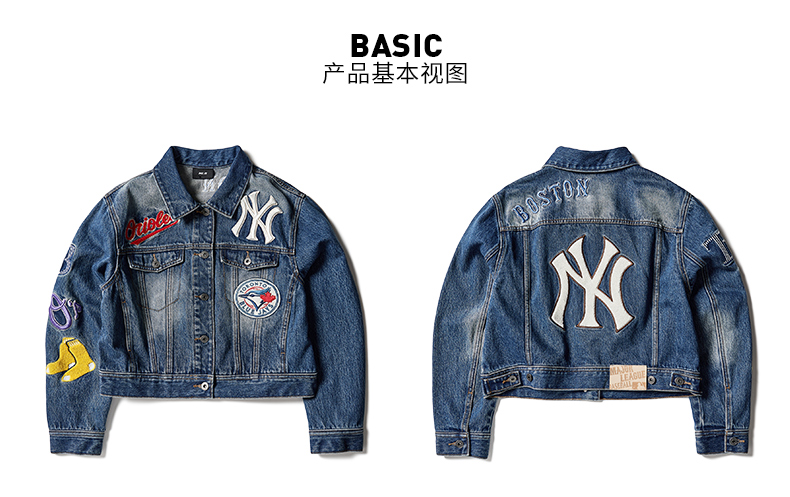 mlb官方ny男女情侣短款宽松牛仔夹克外套复古时尚21秋季新款3fdk