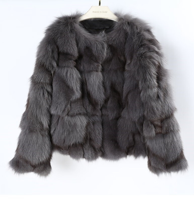 秋冬新款芬兰进口整皮狐狸腿毛皮草外套短款大衣反季节特惠 深灰色 m