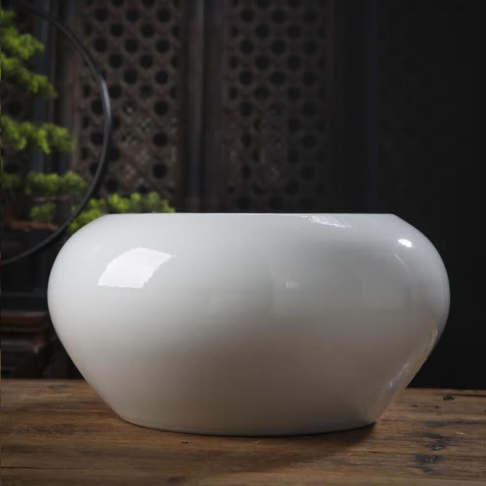 陶瓷器白色睡莲碗莲荷花乌龟风水鱼缸养鱼盆锦鲤 单独底座30元【图片
