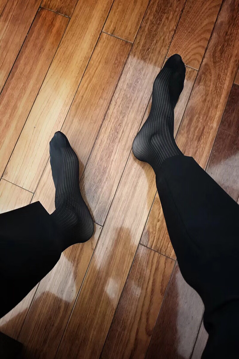 简约日系绅士男士中长筒薄款正装商务透气丝袜黑色定制联名款 黑色 5