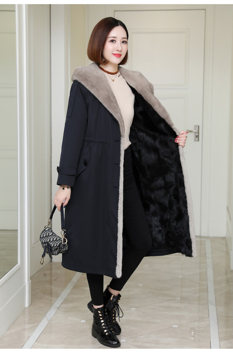 高档品质派克服大衣女长款修身整貂羊皮毛一体内胆尼克服中年皮草外套