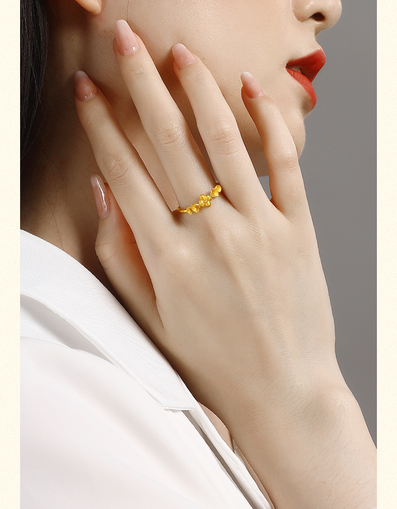 赛菲尔黄金戒指女款花蔓足金999活口金戒指礼物 2.