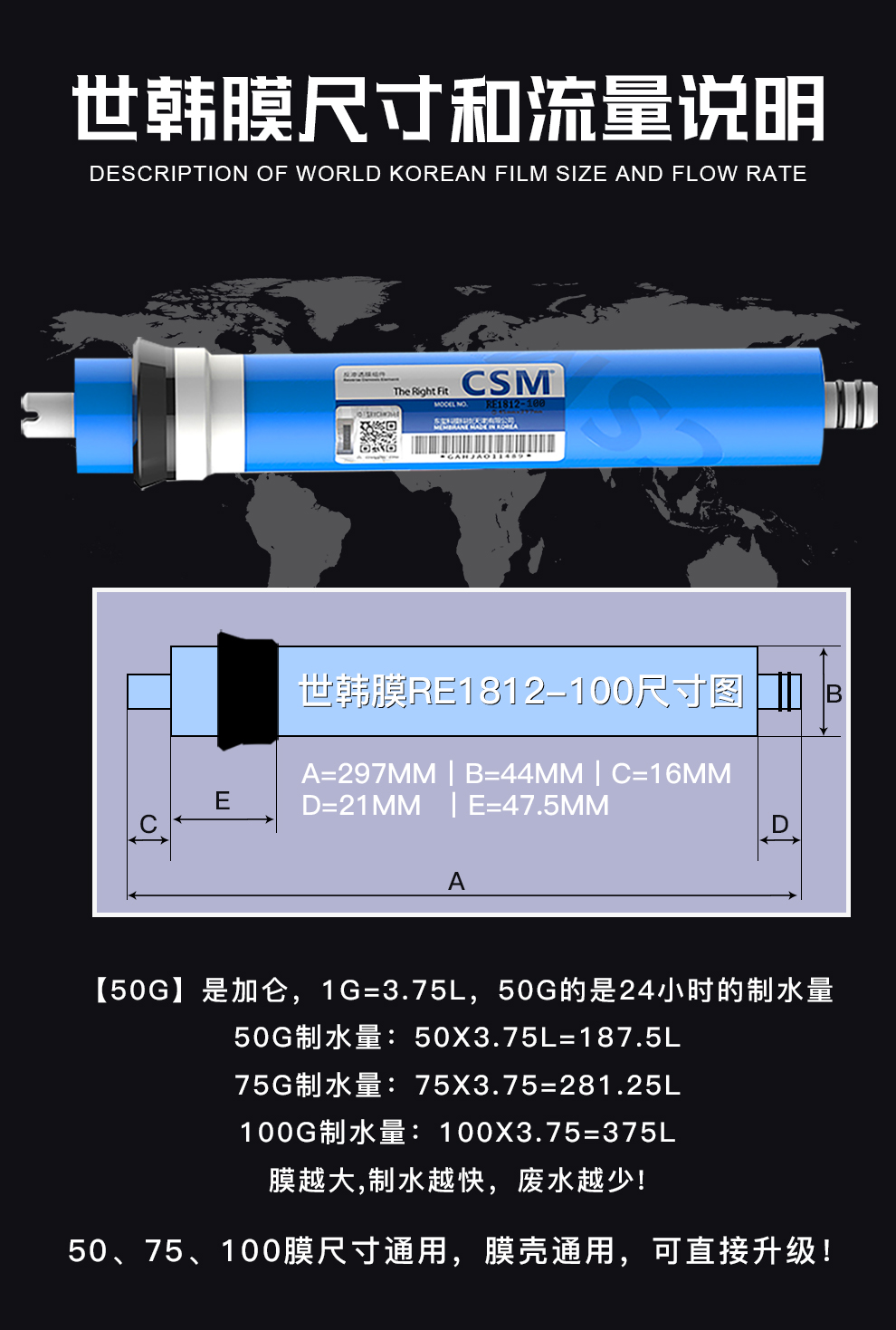 韓國進口csm世韓ro反滲透膜淨水機濾芯181250g75g100g400g家用純水機