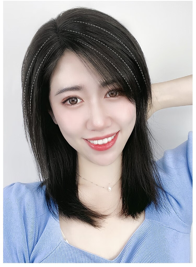 遮白发仿真无痕假发片 斜刘海-11*12-进口瑞士网-自然黑25cm【图片