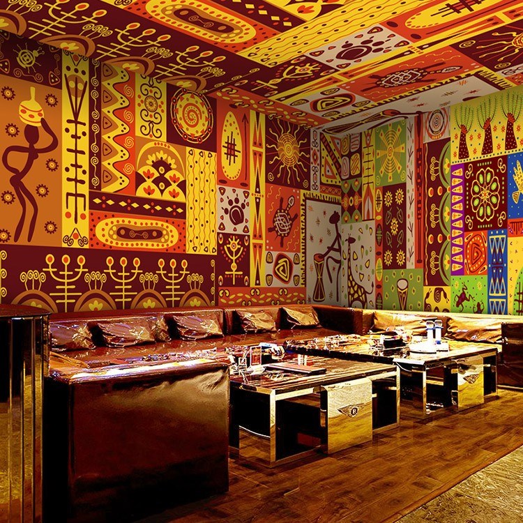 定制东南亚墙纸泰式风格背景墙装饰民族风壁画泰国餐厅饭店瑜伽馆壁纸