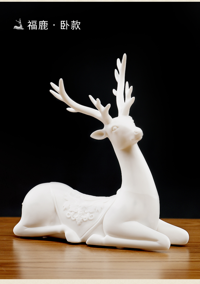 东方泥土陶瓷鹿摆件三件套创意客厅电视柜酒柜装饰工艺品福鹿h4402a福