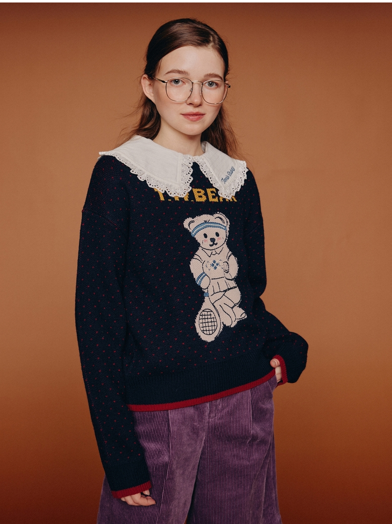 深夜徐老师teenieweenie小熊软糯慵懒风毛衣女波点毛衫套头秋ttkw218