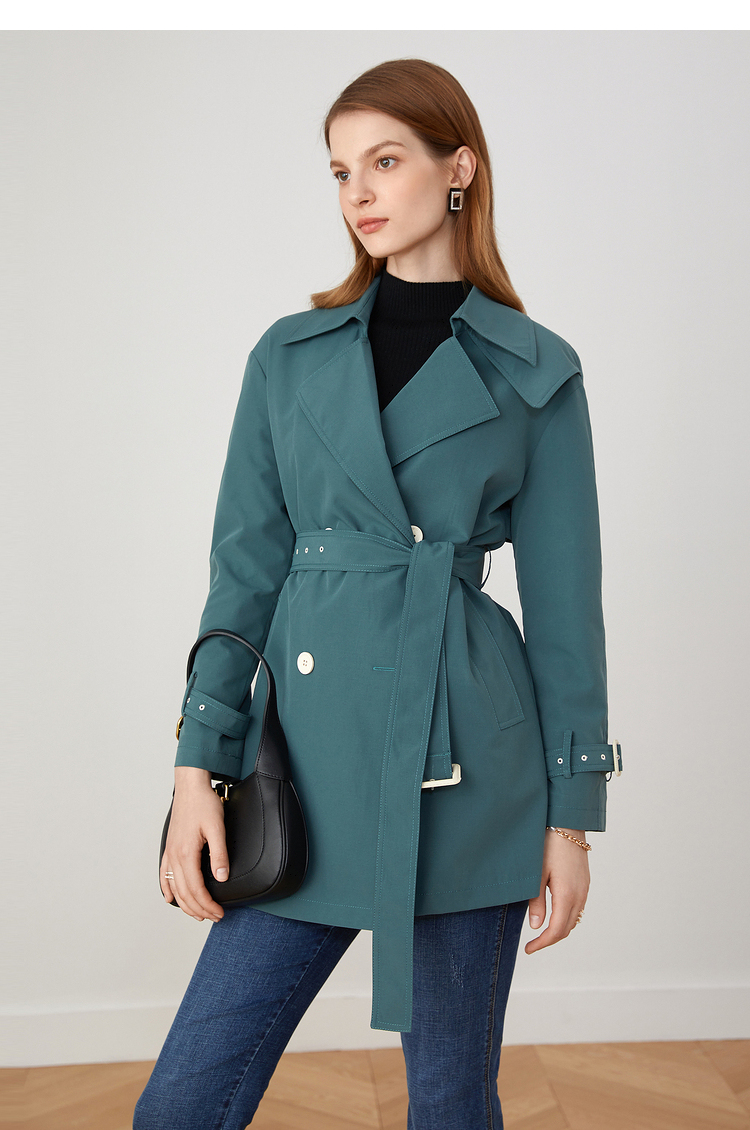 yiner音儿女装2021秋季新款中长款通勤纯色风衣外套酒红36