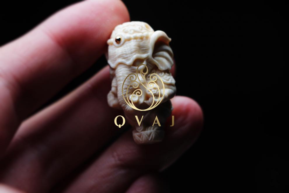 qvaj 猛犸象牙三通猛犸牙雕刻一体三通象神三通佛头大男1820手工 原创