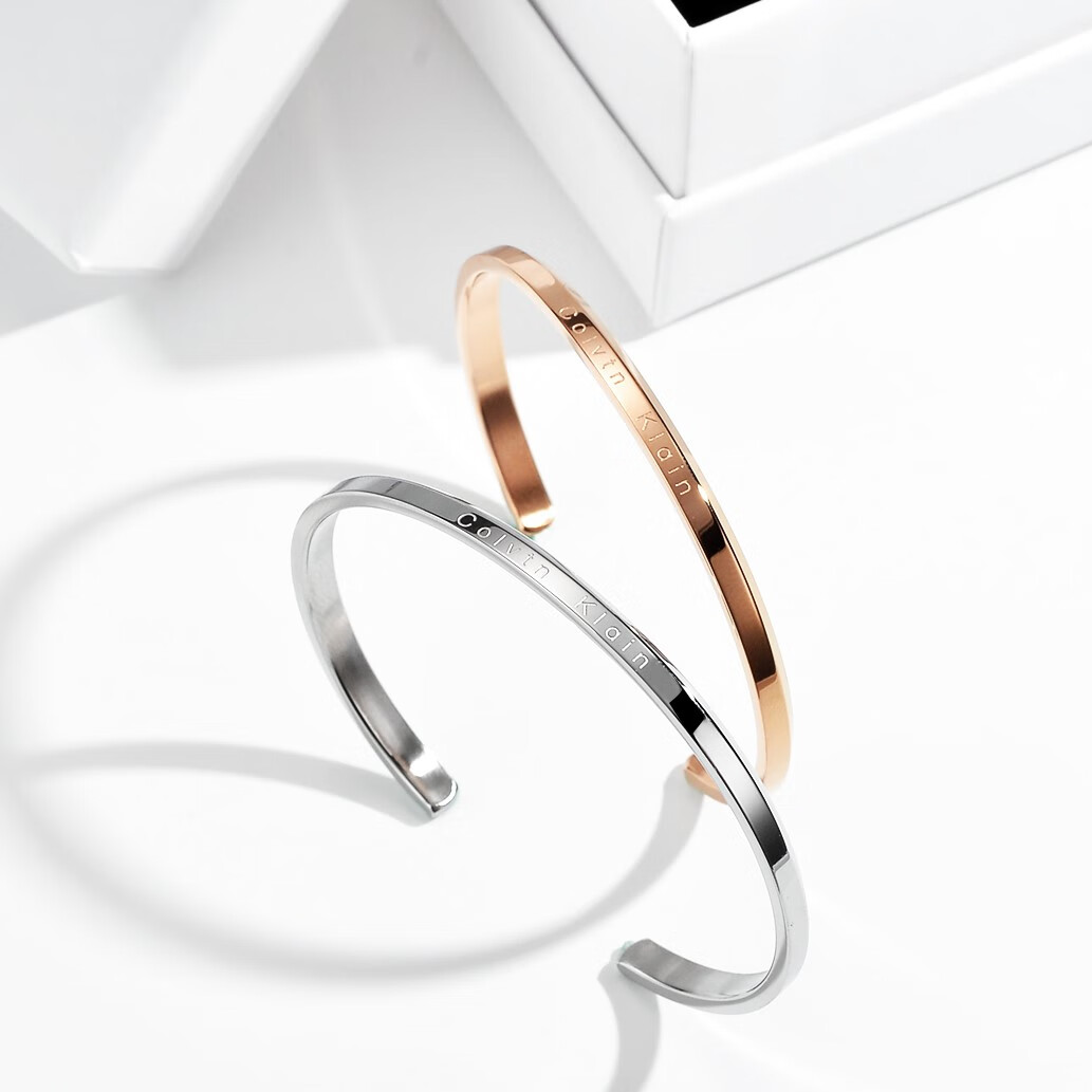 范琦银手镯男小ck手镯女开口男士情侣闺蜜小众银素圈通勤感手环 白金