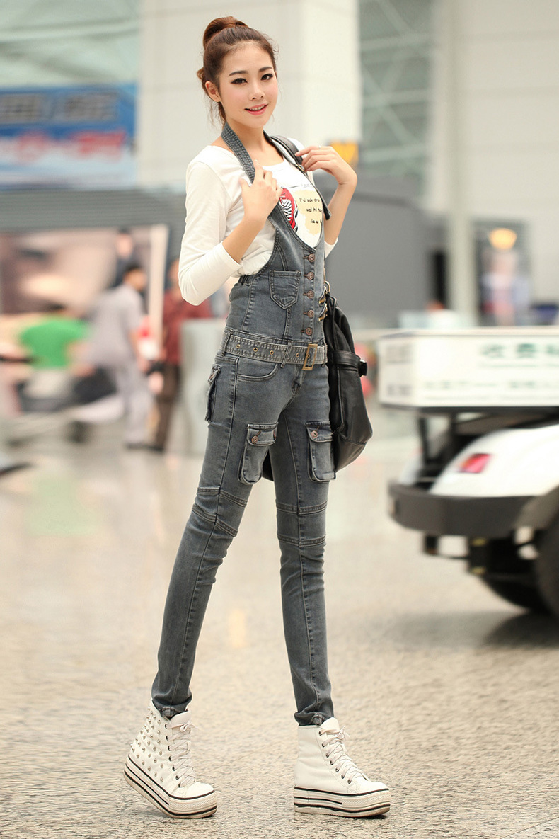 修身显瘦背带裤女牛仔裤个性可爱挂脖吊带连体裤长裤2019秋季新款