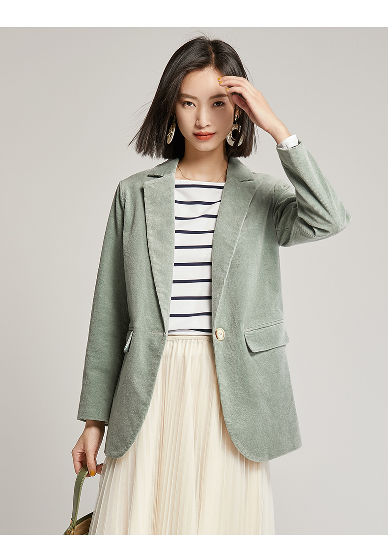 小西装女复古春秋装韩版宽松休闲通勤网红小西服外套98225豆绿色m