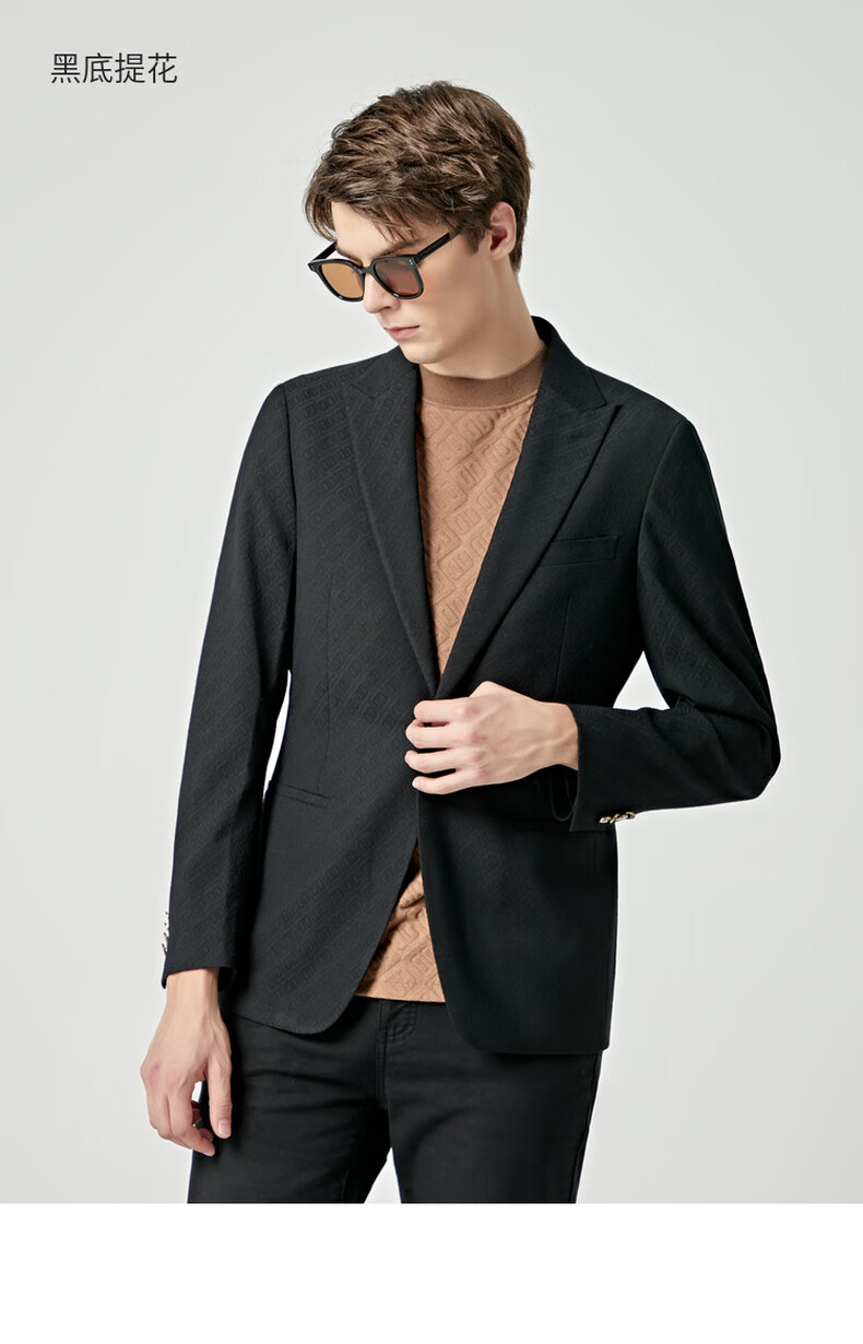 【品质甄选】迪柯尼高端轻奢商务西装男 品牌ip暗纹羊毛西服外套 黑底