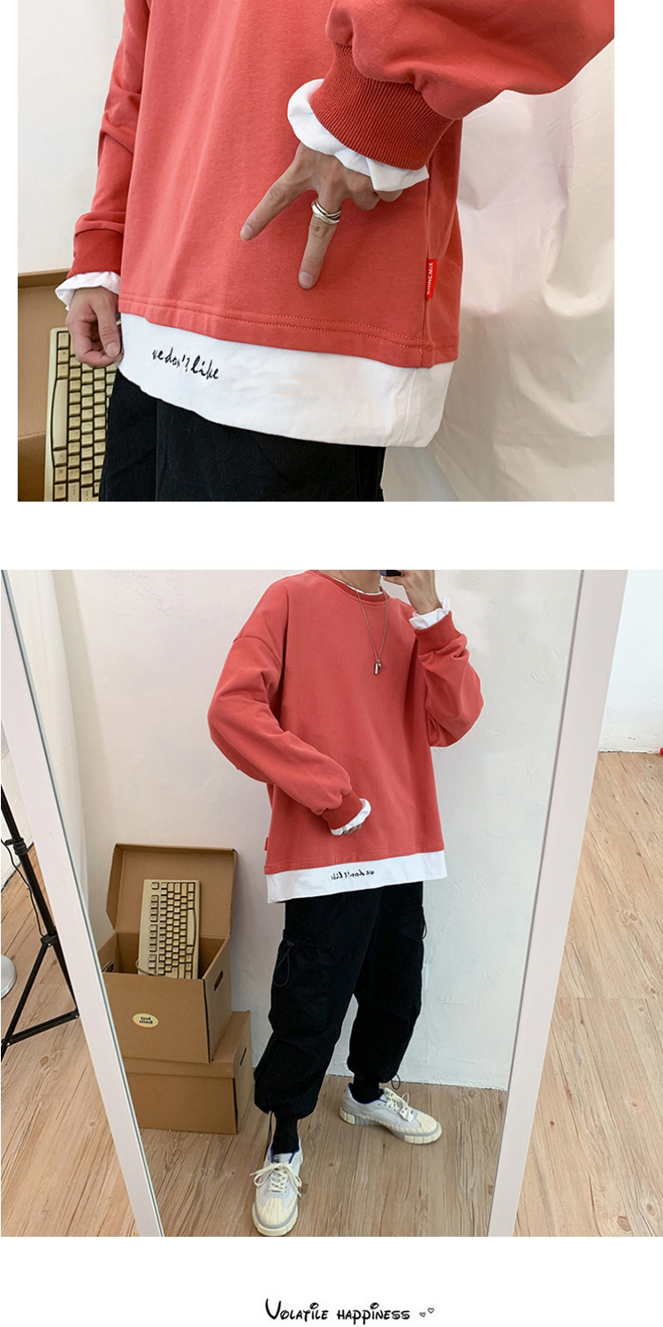 假两件拼接卫衣男超火秋季学生风宽松圆领上衣潮流外套 黑色 2xl