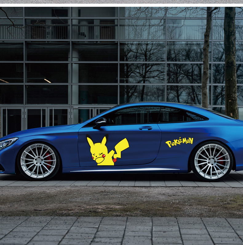 皮卡丘汽车贴纸大号车身车门遮挡划痕嘻哈比卡丘可爱痛卡通贴纸比卡丘