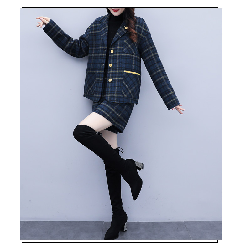 明星同款新款女装秋冬格子毛呢两件套裤小西装外套短裤休闲时尚套装女