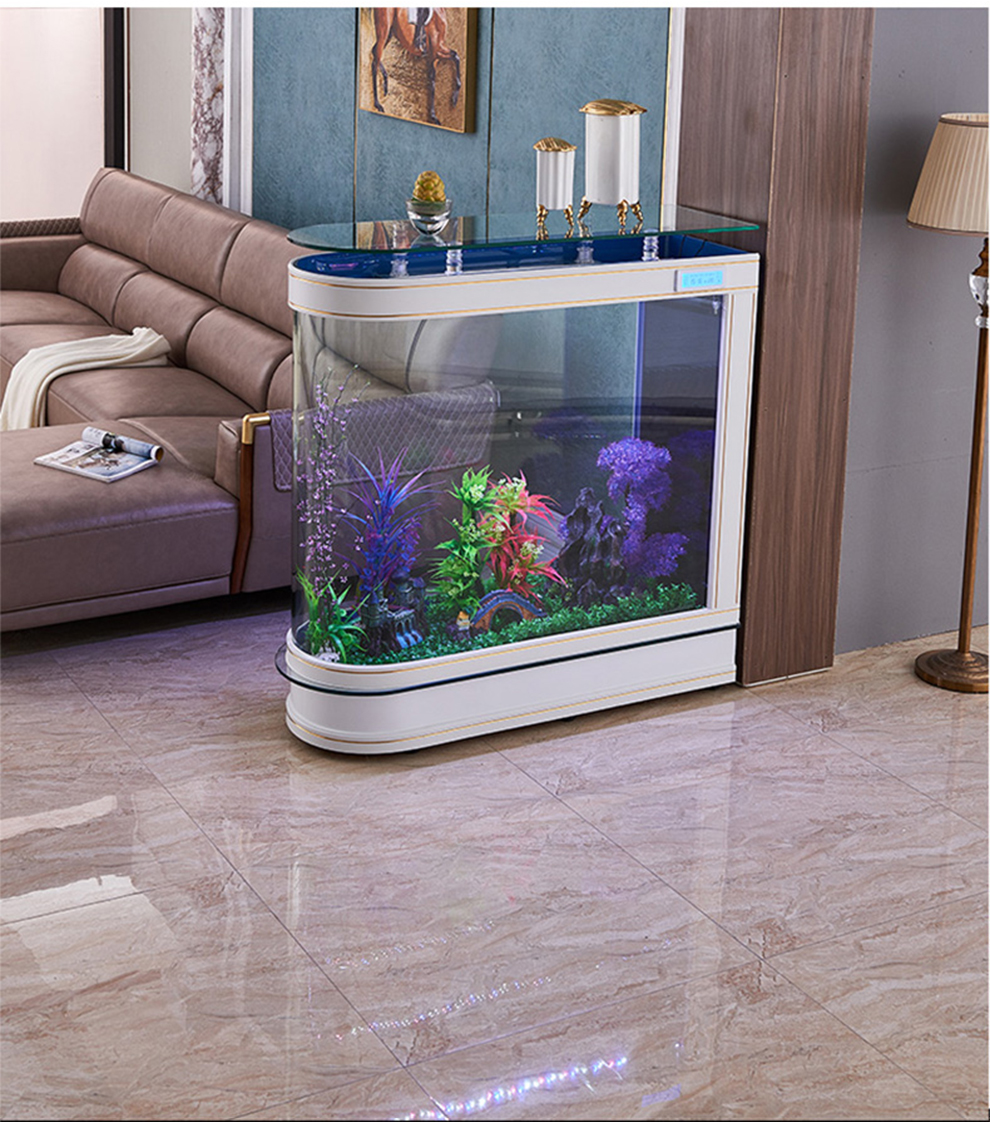 金点尚品隔断鱼缸屏风落地鱼缸客厅家用中型大型12米子弹头金鱼缸水族