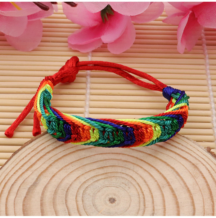 端午节五彩绳手链手工编织宽款七彩凤尾结手链男女通用五彩线手绳