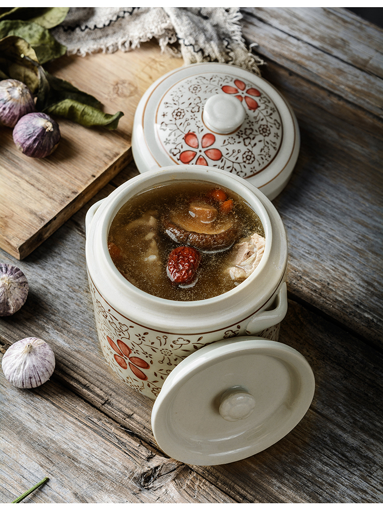 雅派燕窝炖盅碗陶瓷隔水炖盅内胆带盖双盖双耳炖汤盅炖罐日韩风手绘