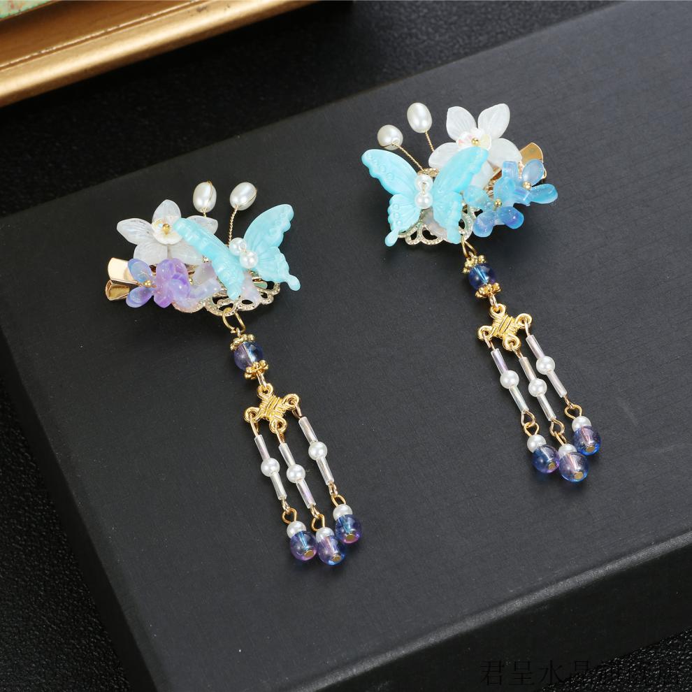 &君呈& 小发卡古代儿童汉服头饰女童发饰古代边夹小蝴蝶发卡链古装