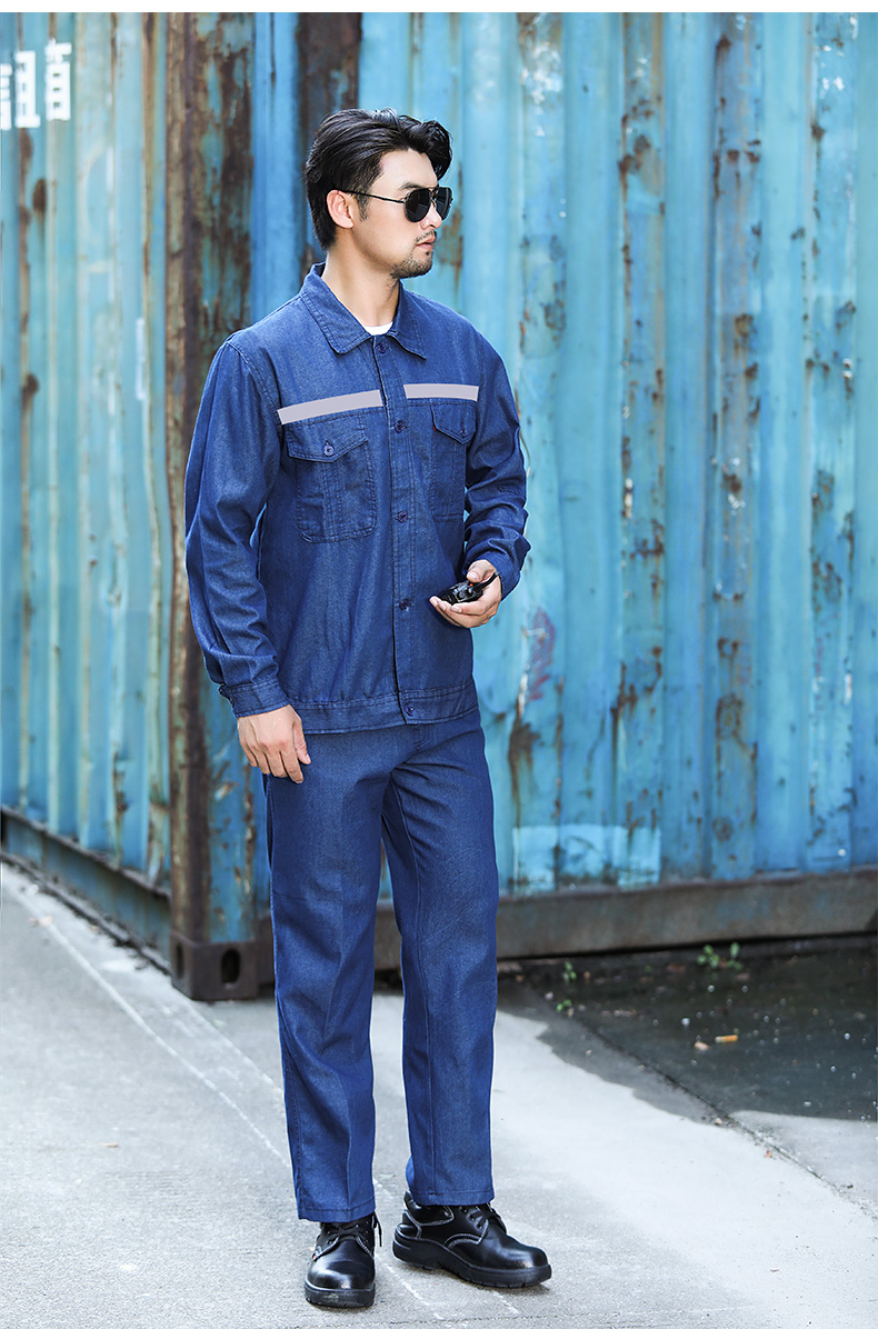 中国南方电网工作服夏季薄款牛仔套装男反光条耐磨焊工劳保服 纽扣