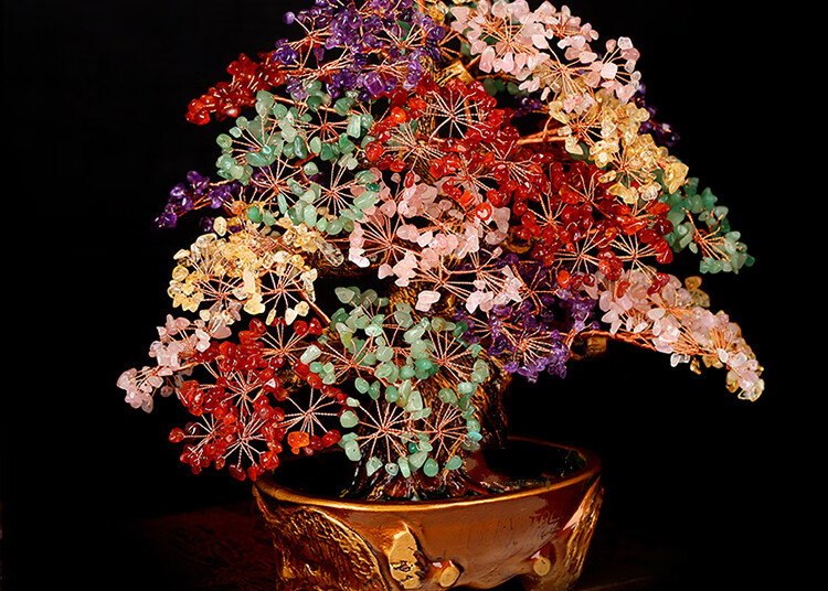 天五色然水晶开运树发财树招摆件财客厅玄关酒柜桌面乔迁店铺开业 天