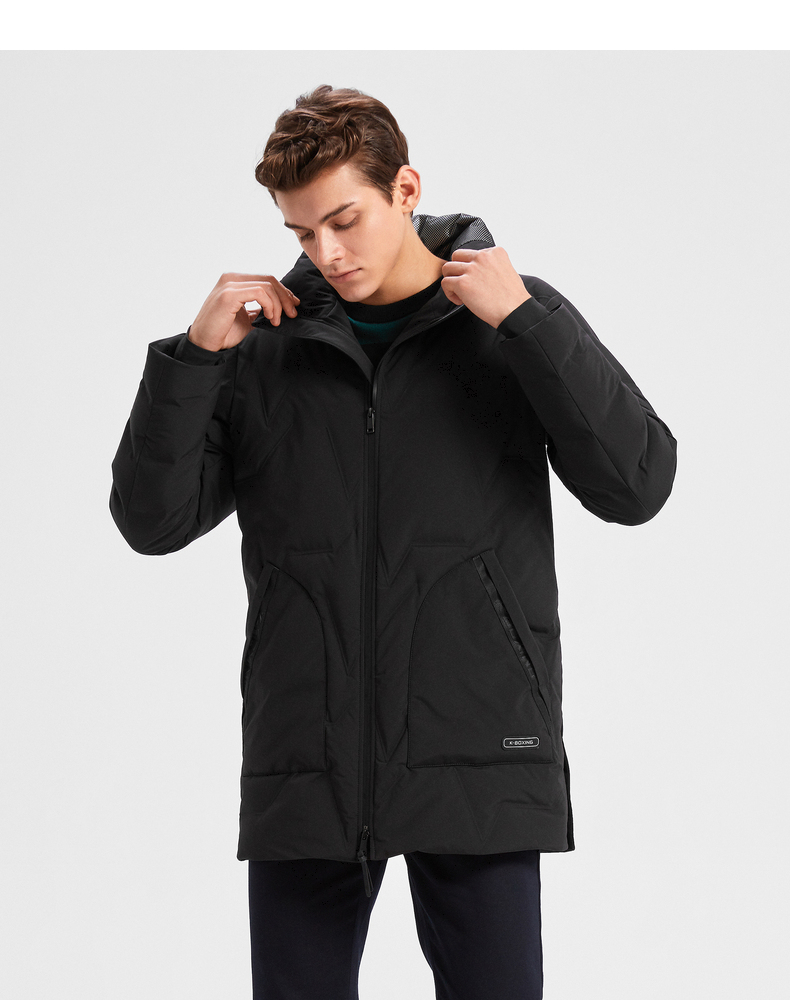 劲霸男装秋冬中长版高领保暖防风茄克羽绒服外套vrjd4258黑色160