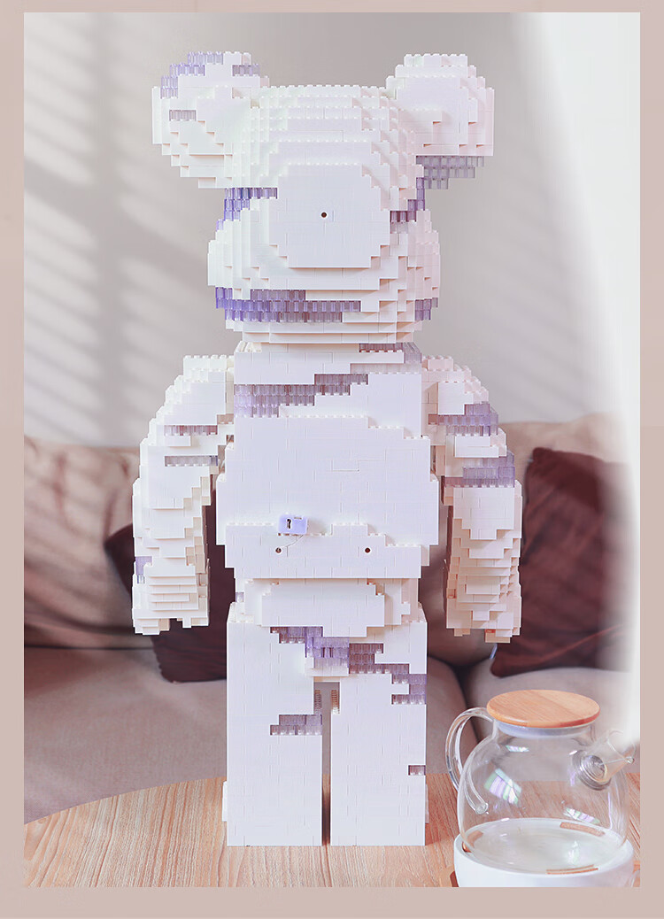 暴力熊积木大女孩系列网红积木熊-拼装玩具客厅摆件礼物 蓝色积木熊