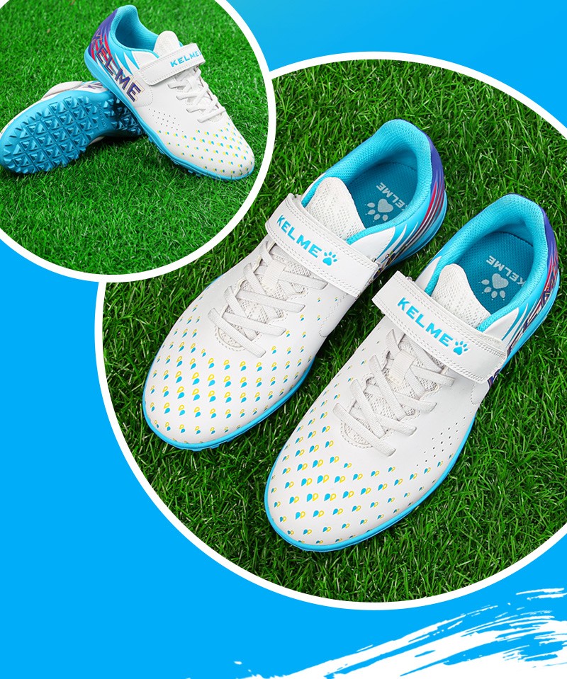kelme卡尔美儿童足球鞋tf碎钉球鞋小学生青少年夏季女孩魔术贴童鞋 雪
