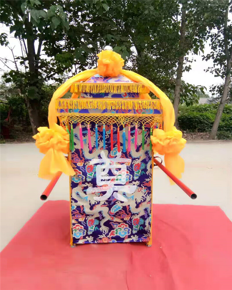 白事轿子 中式八抬抬骨灰盒出殡花轿 折叠灵轿 支持定做 加大款蓝色