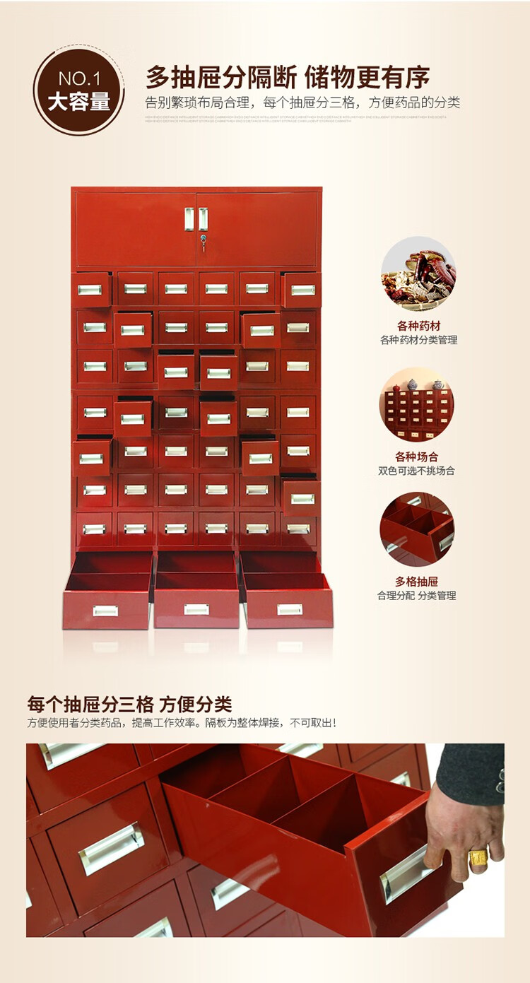 烁辰中药柜多斗草药柜中医柜中药柜子180味210味多斗铁皮柜调剂台红整