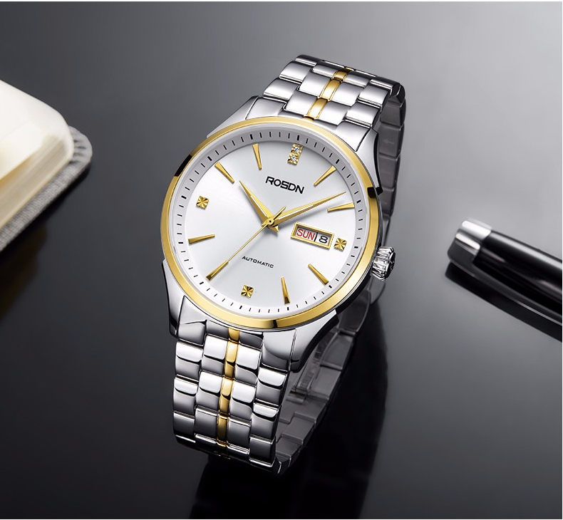 劳士顿(rosdn)品牌手表男士手表全自动机械男表时尚简约商务防水双