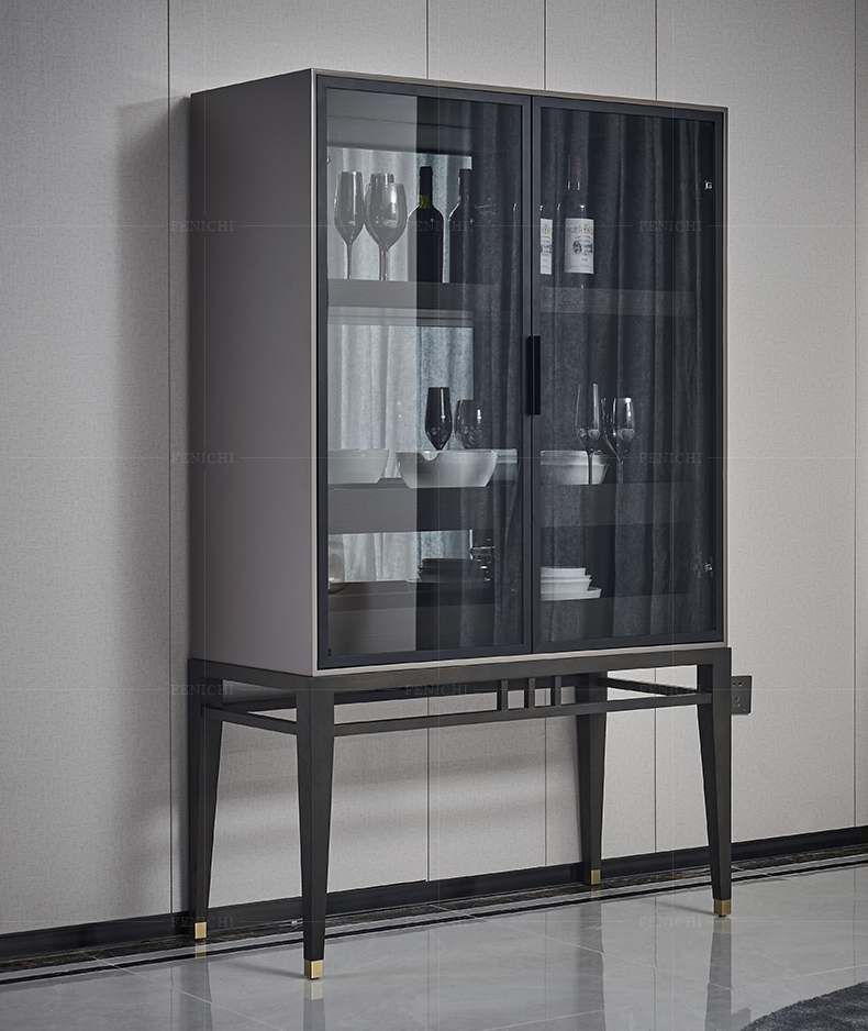 宜佳意式极简装饰柜靠墙简约玻璃门酒柜现代轻奢餐厅边柜展示柜 意式