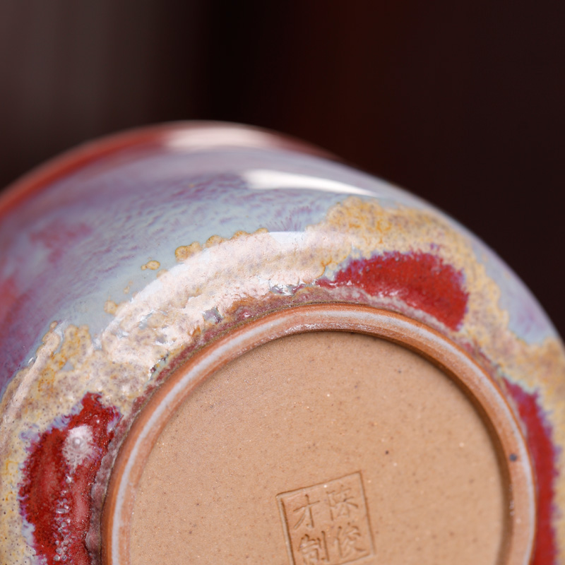 梅兰竹菊孤品捡漏丨陈俊才钧瓷主人杯窑变红釉品茗杯女式陶瓷单杯 235